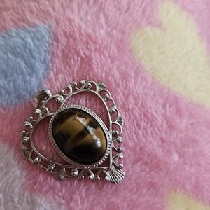 Silver Heart Pendant with Tiger's Eye